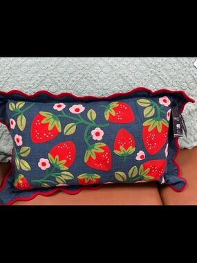 Nautica Navy Strawberry Print Decorative Lumbar Pillow